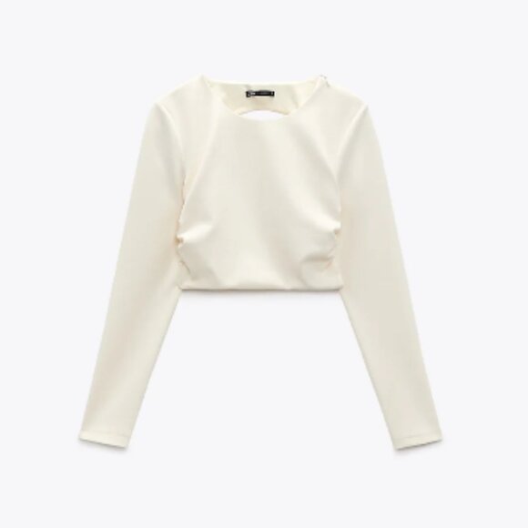 ZARA Cream Crepe Open-Back Long Sleeve Top - Picture 3 of 10